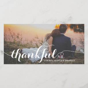 White Calligraphy Script Thankful Photo Wedding Thank You Card