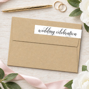 White Calligraphy Script Wedding Celebration Wrap Around Label