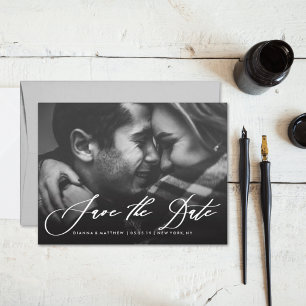 White Calligraphy Wedding Save the Date Photo Announcement Postcard