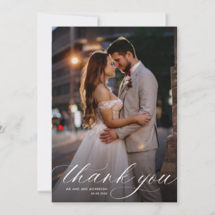 white calligraphy wedding thank you card