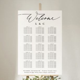 White Calligraphy Wedding Welcome Seating Chart