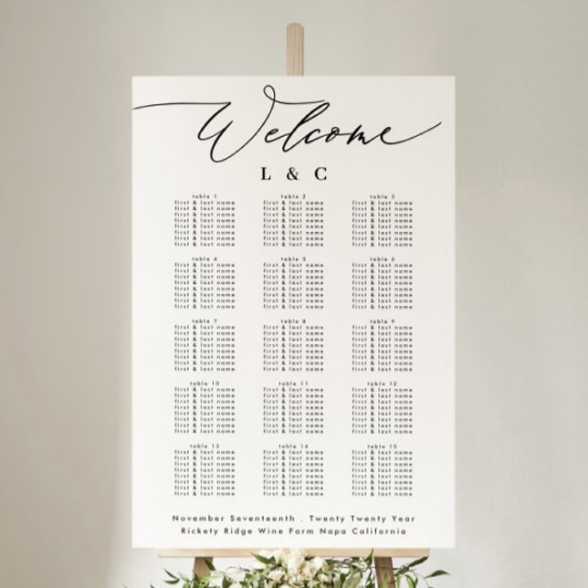 White Calligraphy Wedding Welcome Seating Chart (Creator Uploaded)