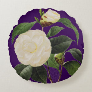 White Camellia, 1833 Round Cushion
