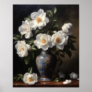 White Camellia Flowers Art Print Poster