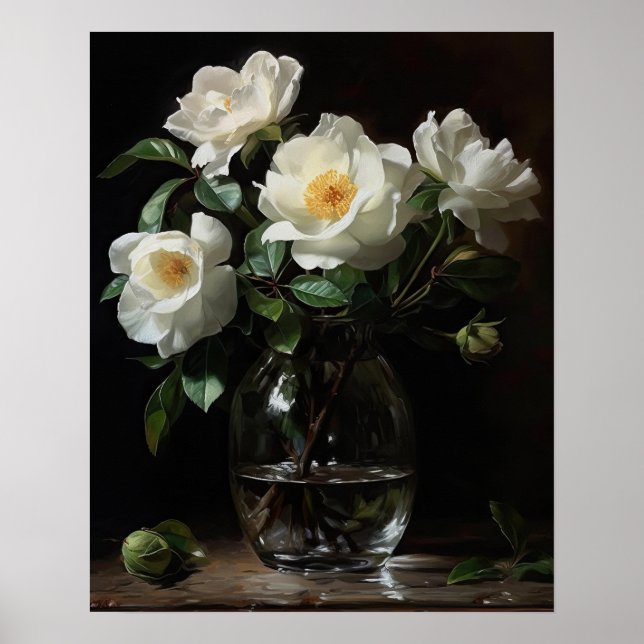 White Camellia Flowers Art Print Poster (Front)