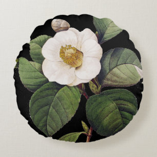 White Camellia Round Cushion