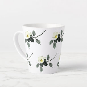 White camellia sumi ink and japanese watercolor latte mug