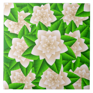White Camellias and Green Leaves Ceramic Tile