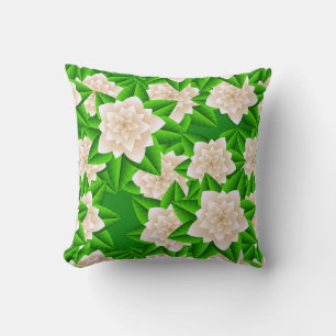 White Camellias and Green Leaves Cushion