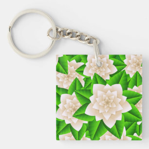 White Camellias and Green Leaves Key Ring