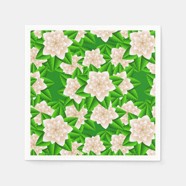 White Camellias and Green Leaves Napkin (Front)