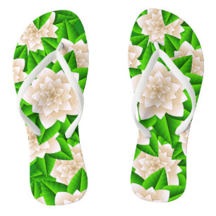 White Camellias and Green Leaves Thongs