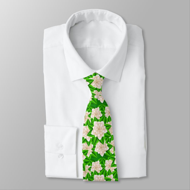 White Camellias and Green Leaves Tie (Tied)