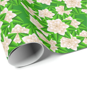 White Camellias and Green Leaves Wrapping Paper