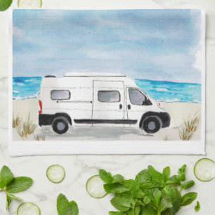 White Camper Van Kitchen Towel RV Theme
