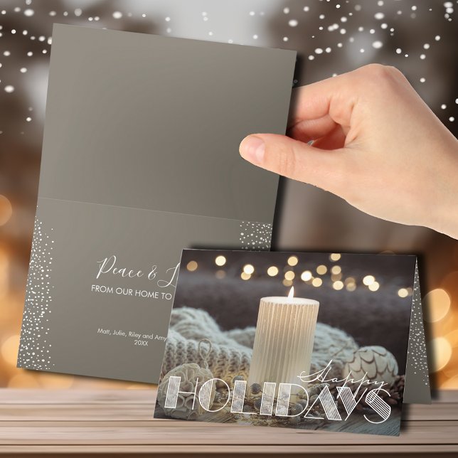 White Candle Cosy Christmas Folded Happy Holiday Card (Creator Uploaded)