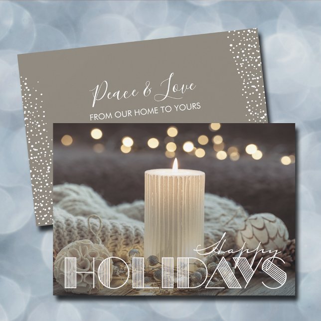 White Candle Cosy Christmas Happy Holiday Card (White candle cozy Happy Holidays flat greeting cards)