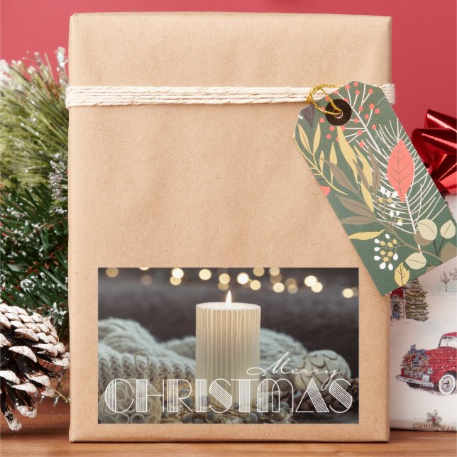White Candle Cozy Christmas Rectangular Sticker (Holiday)