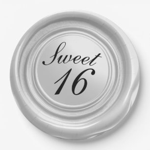 White Candle Wax Seal Drip Sweet 16 Wedding Paper Plate