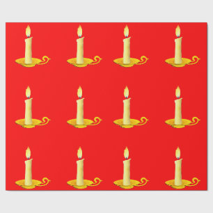 White Candles on Red Wrapping Paper