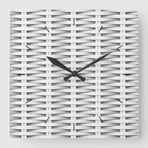 White cane wicker square wall clock