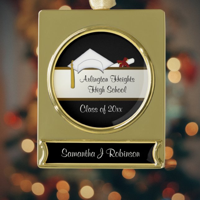 White Cap Graduation Banner Ornament (Creator Uploaded)