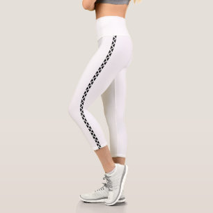 White Capri Leggings with Black Side Stripe