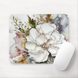 White Carnation Alcohol Ink Mouse Pad