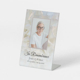 White Carnation Floral Celebration of Life Funeral Pedestal Sign