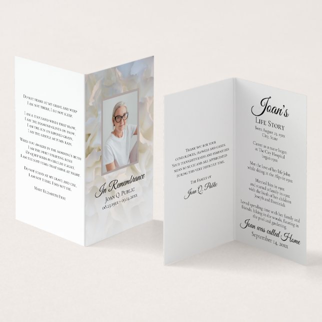 White Carnation Floral Funeral Memorial Prayer Business Card (Inside and Outside)