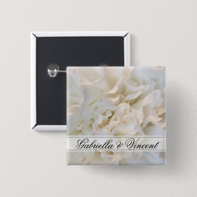 White Carnation Floral Wedding 15 Cm Square Badge (Front & Back)