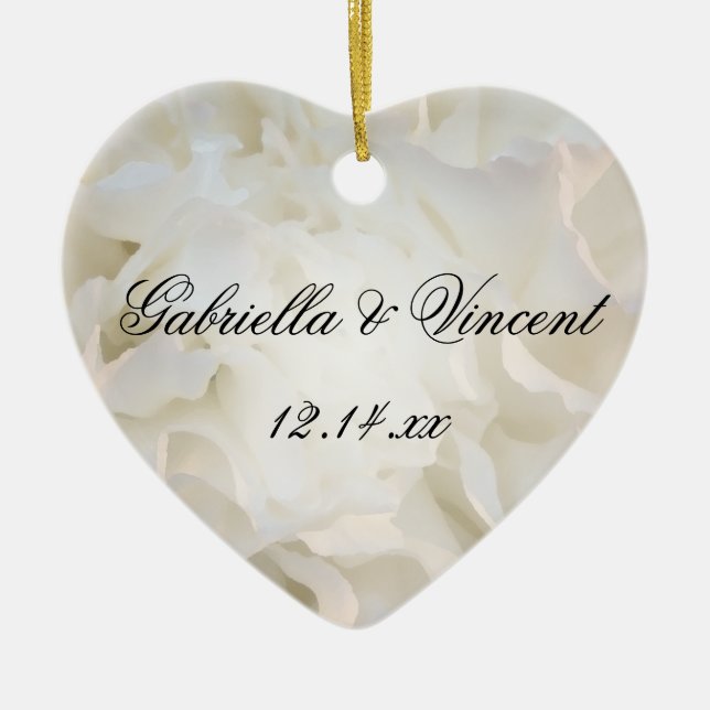 White Carnation Floral Wedding Ceramic Tree Decoration (Front)