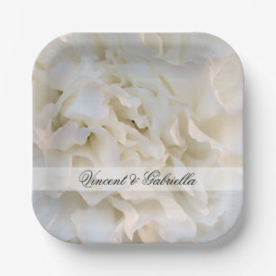 White Carnation Floral Wedding Paper Plate