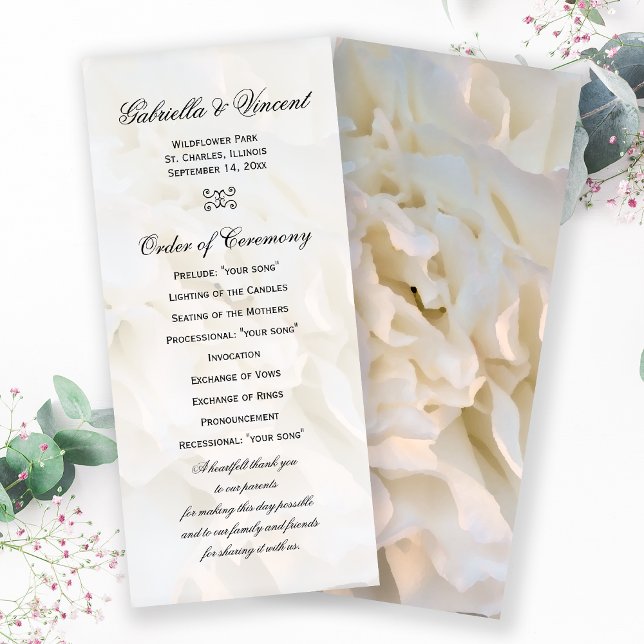 White Carnation Floral Wedding Program (Creator Uploaded)