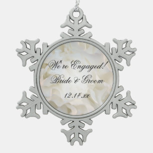 White Carnation Flower Engagement Snowflake Pewter Christmas Ornament