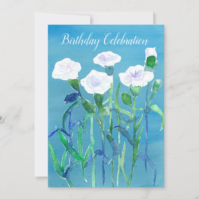 White Carnation Flowers Birthday Party Invitation (Front)