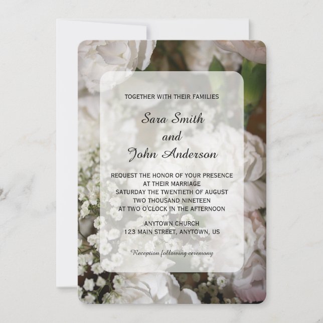 White Carnations & Baby's Breath Wedding Invitation (Front)