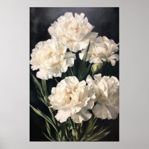 White Carnations Flower Art Print Poster