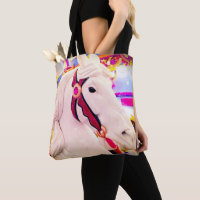 White carousel merry-go-round horse photo colourfu