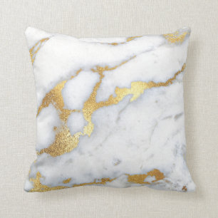 White Carrara Gold Grey Glitter Marble Stone Cushion