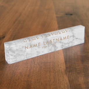 White Carrara Marble Classic Modern Personalised Nameplate