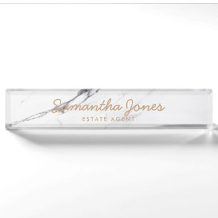 White Carrara Marble Classic Personalised Nameplate