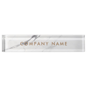 White Carrara Marble Classic Personalized Company  Nameplate