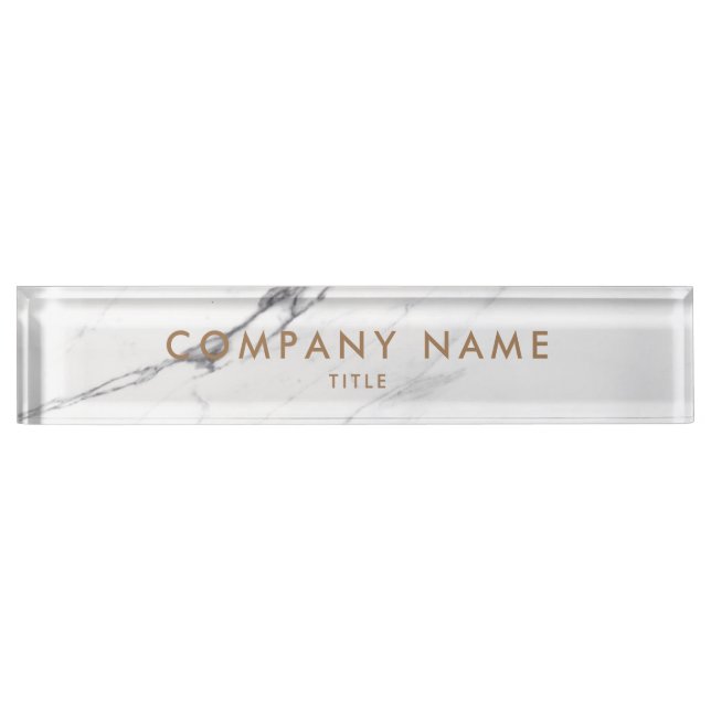 White Carrara Marble Classic Personalized Company Nameplate (Front)
