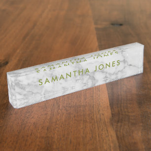 White Carrara Marble Classic Personalized Nameplate