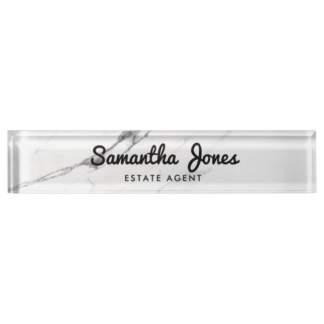 White Carrara Marble Classic Personalized Nameplate (Front)