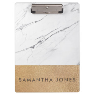 White Carrara Marble Glitter Gold Classic Modern Clipboard