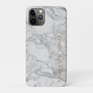 White Carrara Marble Gold Classic Personalised iPhone 11 Pro Case