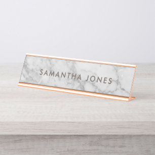 White Carrara Marble Gold Classic Personalised  Desk Name Plate