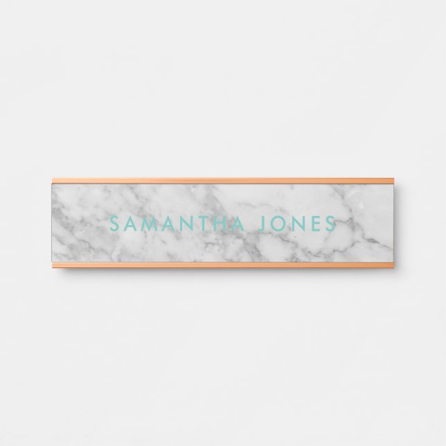 White Carrara Marble Gold Classic Personalised Door Sign (Front)